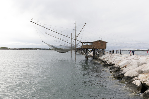 Sottomarina, Italy - April 25, 2023: view of fishing house in Sottomarina