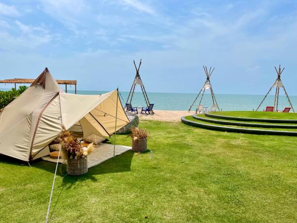 istock Camping with a tent on the beach, 1486749701