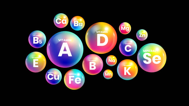 Vitamins sign for health on bubble animation