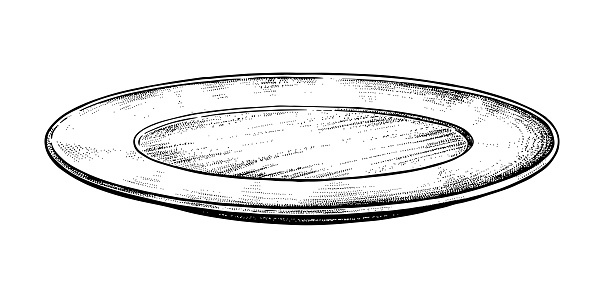 Vector illustration of empty plate. Vintage style drawing isolated on white background.