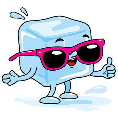 Ice cube character with sunglasses. Vector illustration.