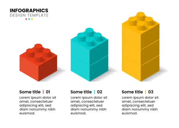 Vector illustration of Infographic template. 3 building blocks with icons and text