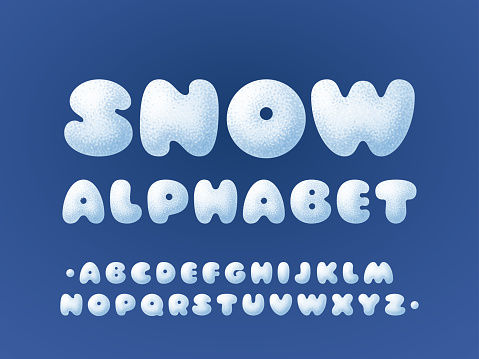 Winter snowy alphabet for Christmas design. Vector font. Global colors