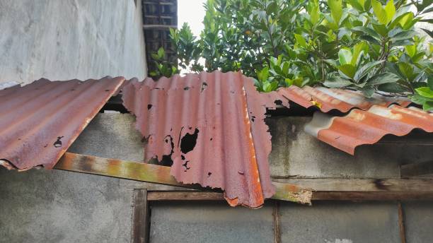 istock Old rustic broken roof in urban area 1486761172