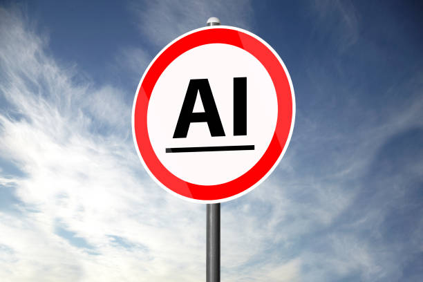 Artificial Intelligence warning road sign stock photo