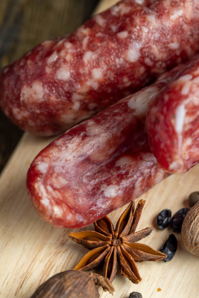 istock Dried pork sausage during slicing 1486762843