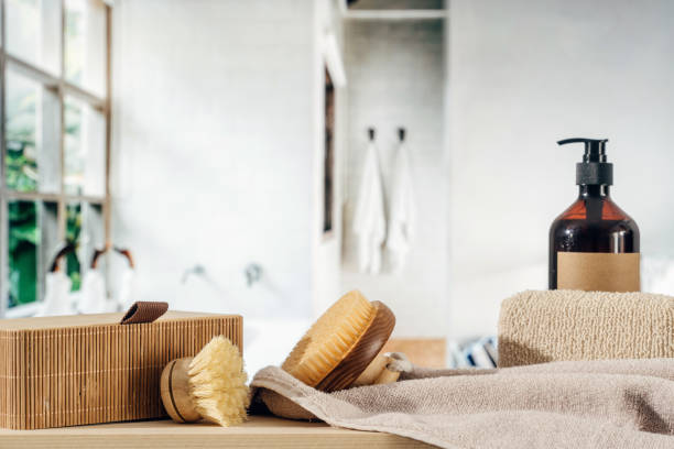 istock Bodycare collection on the shelf in bathroom interior 1486765269