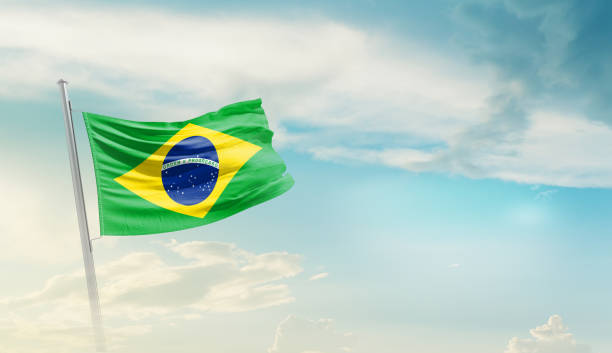 istock Brazil national waving flag. 1486766104