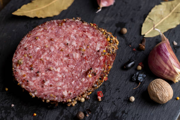 istock Sliced salami using beef meat with spices 1486766278