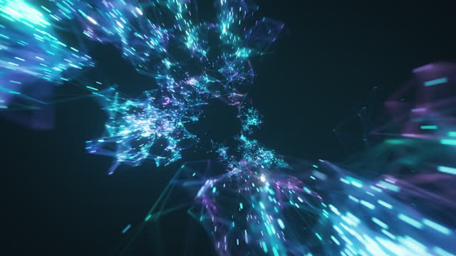 Flying Through Endless Digital Structures - Abstract Technology Background, Loopable - Connection Lines, Wireframe Model, Computer Network