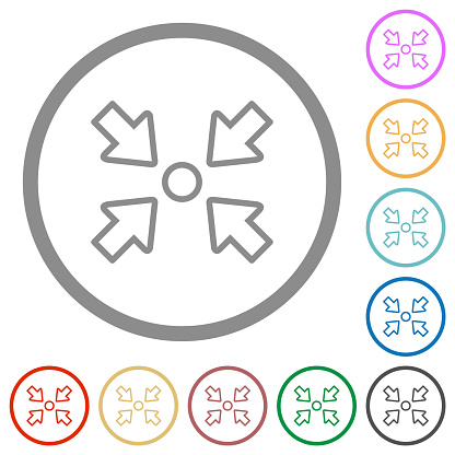 Centering object outline flat color icons in round outlines on white background