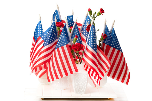 American flags with beautiful flowers