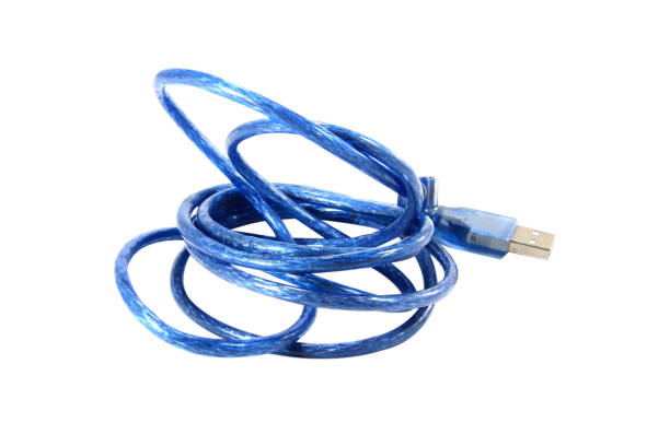 istock blue wire cable of usb and adapter isolated on white background.Electronic Connector.Selection focus.Clipping path. 1486778758
