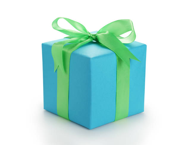 istock blue paper giftbox with green ribbon bow isolated 1486778871