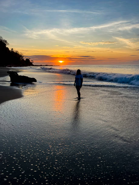 istock Woman walking on the beach sunrise 1486781030