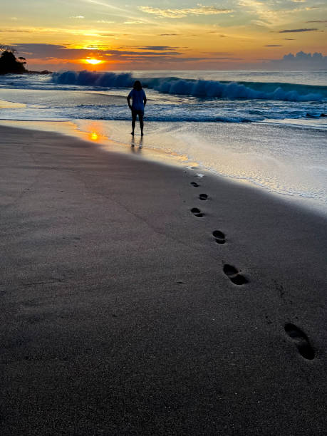 istock Woman walking on the beach sunrise 1486781162