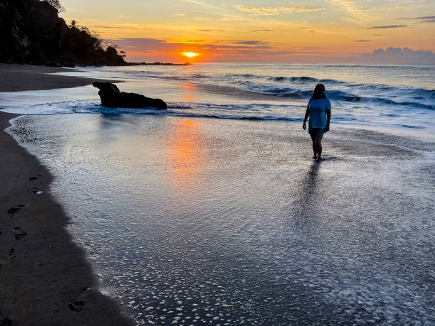 istock Woman walking on the beach sunrise 1486781292