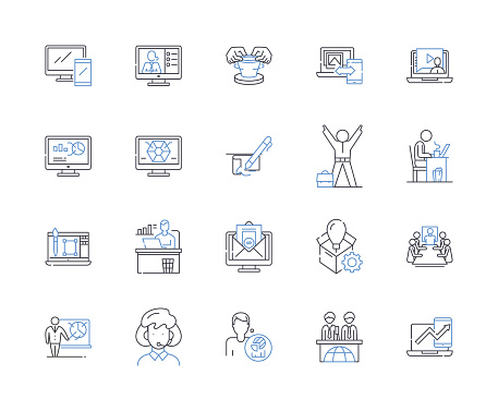 Working breakfast outline icons collection. Productivity, Nerking, Fuel, Gourmet, Grab-and-go, Wholesome, Ambitious vector and illustration concept set. Accelerate,Task-driven linear signs and symbols