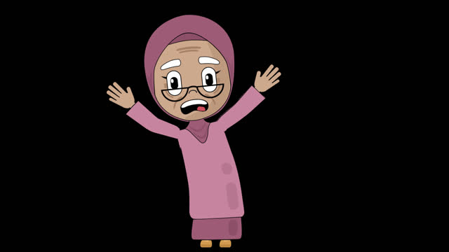 Old Woman Grandmother Scared Animation Character Talking Head Loop Alpha Cartoon Avatar