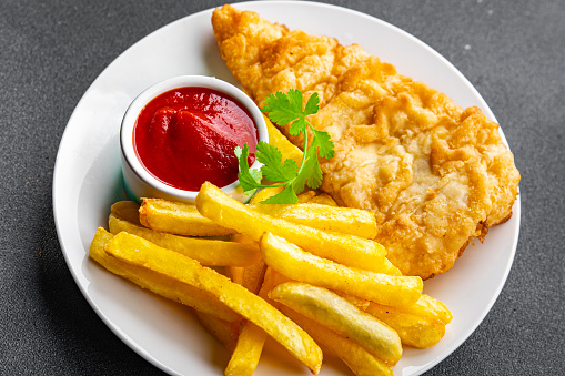 deep fried fish and chips french fries fast food meal food snack on the table copy space