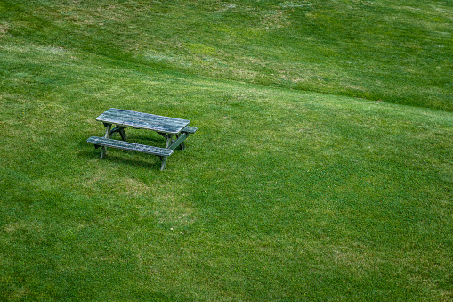 picnic table in a meadow