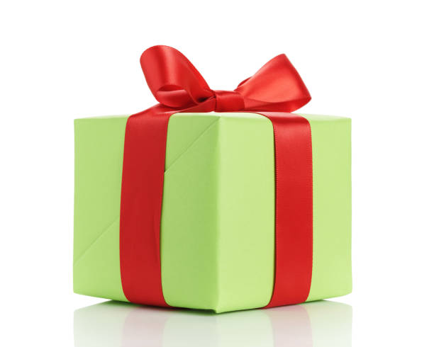 istock small green gift box with red ribbon bow isolated on white 1486788413