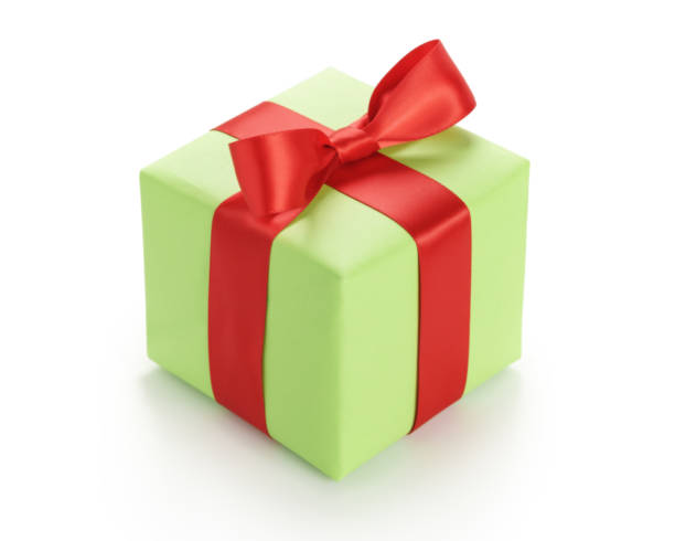 istock small green gift box with red ribbon bow isolated on white 1486788560
