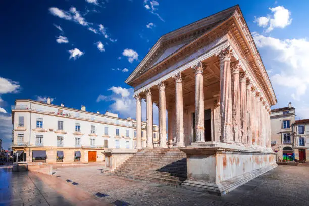 Nimes, France. Maison Carree, one of the best preserved Roman temples to survive in the territory of the former Roman Empire