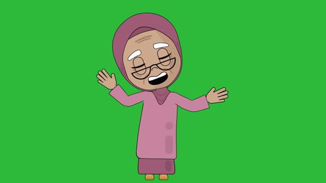 Old Woman Grandmother Singing and Dancing Animation Character Talking Head Loop Alpha Cartoon Avatar