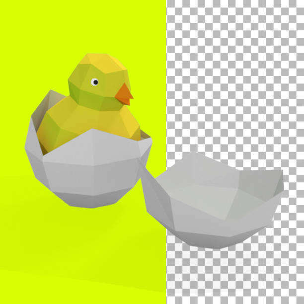 istock Newborn yellow chicken paper craft standing on egg shells. 1486792847