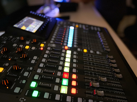 Sound table of a sound and lighting  technician during a show