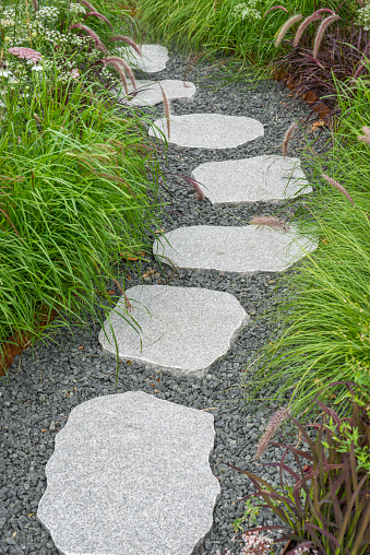 Stone stepping pathway in a Japanese style garden