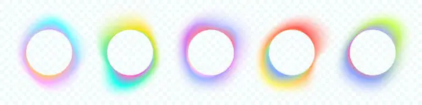 Vector illustration of Color gradient circle backgrounds, abstract colors blend mesh with soft neon light, vector shapes. Color blend gradation texture, holographic iridescent round circles with liquid vibrant gradient blur. Logo template
