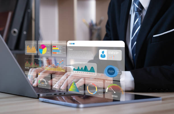 istock Key Performance Indicator (KPI) using Business Intelligence (BI) metrics to measure achievement versus planned target, person touching screen icon, success. 1486796568