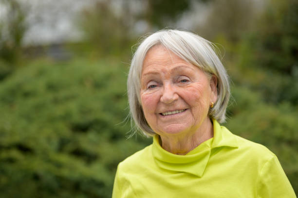 istock Elderly lady in her early 80s with white-grey hair 1486798452