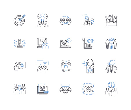 Synergetic Teamwork outline icons collection. ollaboration, unity, coordination, cooperation, partnership, teamwork, harmony vector and illustration concept set. synchronicity, cohesiveness linear signs and symbols
