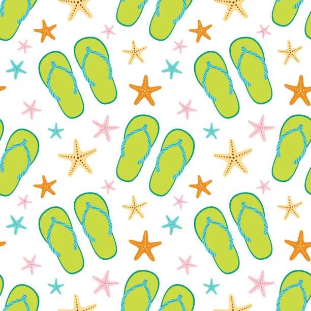 Vector illustration of cartoon summer seamless pattern with flip flop