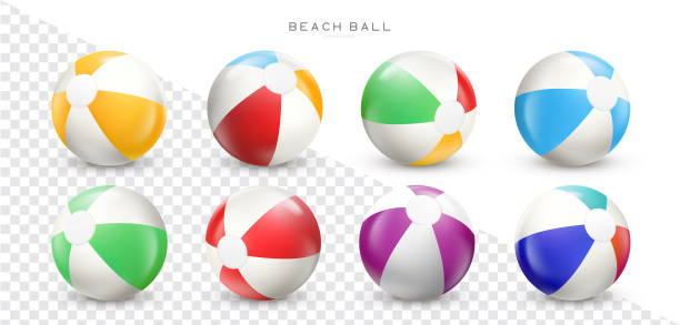 Beach ball. Inflatable swimming pool ball set realistic vector illustration Beach ball. Inflatable swimming pool ball set realistic vector illustration beach ball beach summer ball stock illustrations