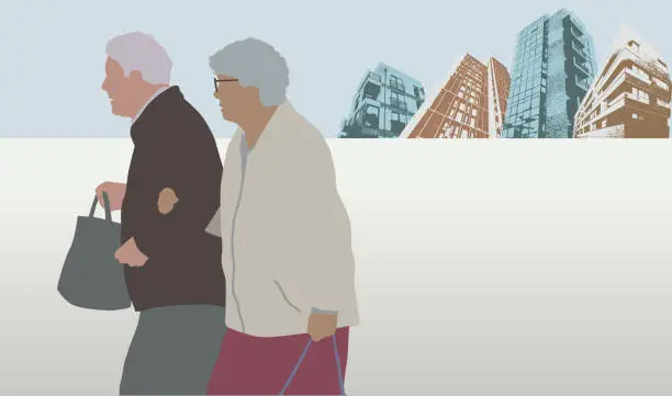 Vector illustration of Elderly couple in City