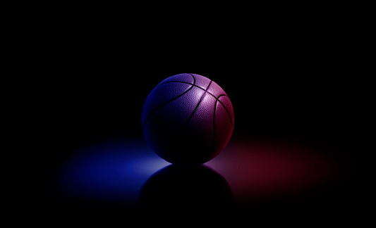 basketball ball. Blue neon Banner Art concept
