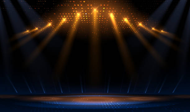Blue and yellow light rays background Blue and yellow light rays background in vector stage performance space stock illustrations