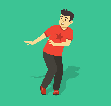 Isolated frightened young man. Man afraid of something. Flat vector illustration.
