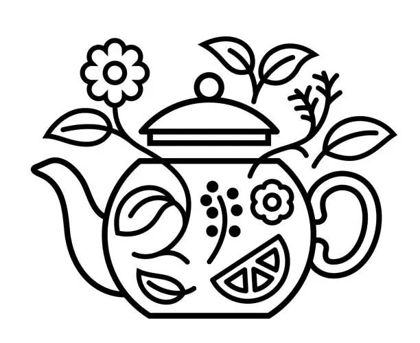 Vector illustration of Teapot With Herbs Icon