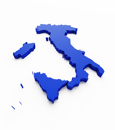International border of Italy on white background. Vertical composition with clipping path and copy space.