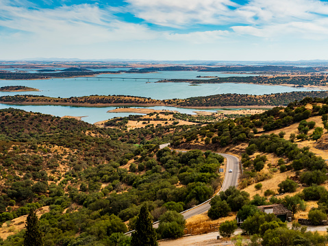 This lake is an artificial bassin that impounds the River Guadiana, on the border of Beja and Evora Districts in the south of Portugal