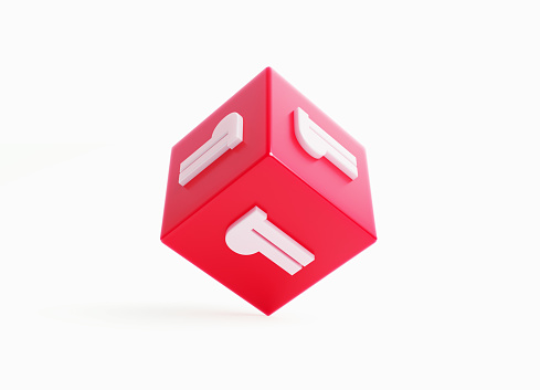 Pilcrow symbol written red cube on white background. Horizontal composition with copy space.