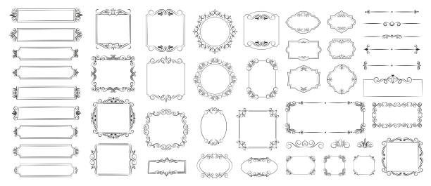 Ornate frames and scroll elements. Text separators frame set Ornate frames and scroll elements. Text separators frame set page breaks borders stock illustrations
