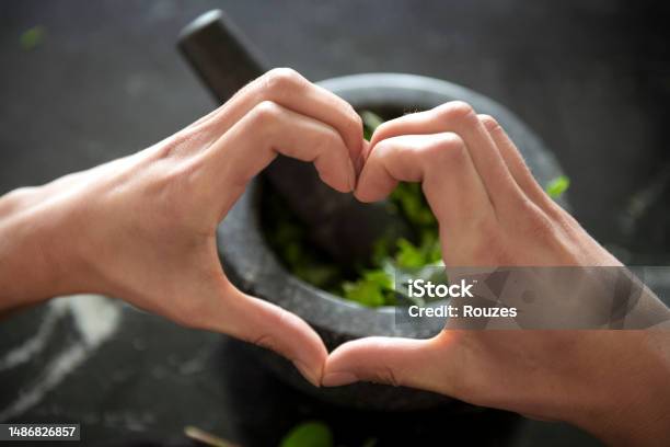 Herbs With Heart Shape Stock Photo - Download Image Now - Herbal Medicine, Herb, Kitchen Counter