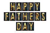 Happy Father's Day background. Letterings from rusty, iron letters isolated on a white background. Holidays.