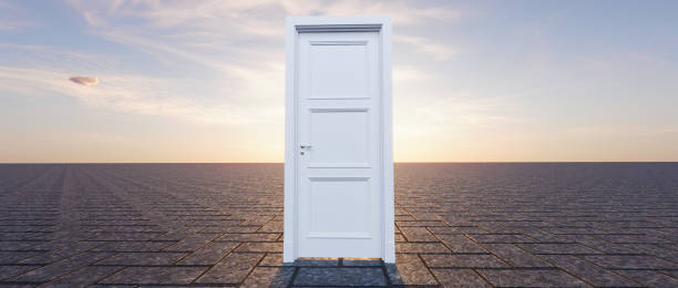 istock closed white door in the sky. 1486828213